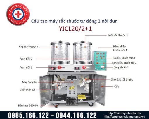 Máy sắc thuốc kèm đóng túi tự động loại 2 nồi cao cấp