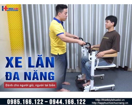 Xe lăn 2 cánh nâng hạ bằng pittong