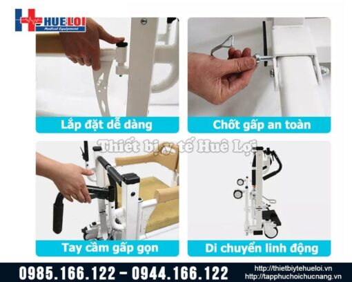 Xe lăn 2 cánh nâng hạ bằng pittong