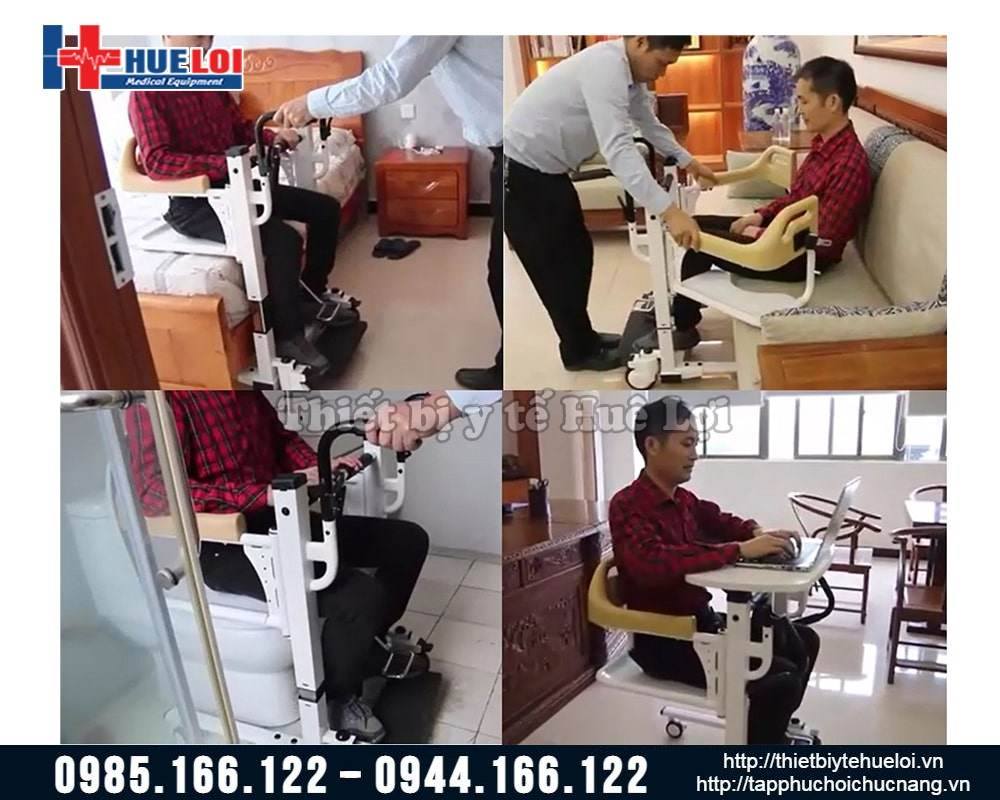 Xe lăn 2 cánh nâng hạ bằng pittong