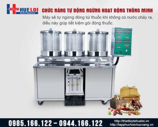 Máy sắc thuốc kèm đóng túi tự động 3 nồi đun YJC20/3+1